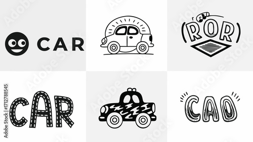 Playful car doodles collection perfect for kids' designs or automotive brand creation