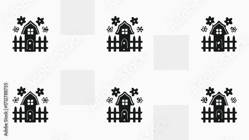 Sweet cottage illustration with flowers and picket fence, perfect for charming designs and whimsical projects