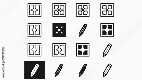 Modern minimalist icons for graphic design projects and creative branding, useful for symbol sets