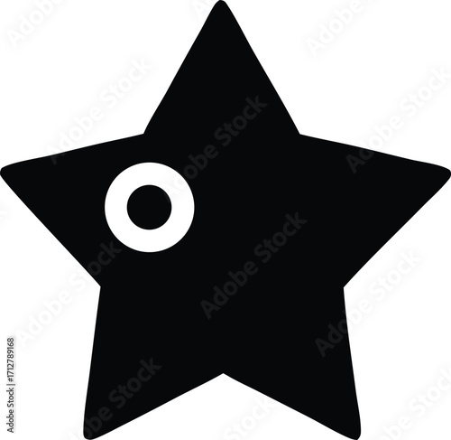 Cute black five-pointed star character with large eye and small pupil expressing surprise or curiosity
