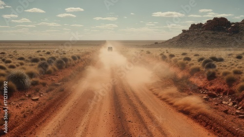 Dusty road stretches into the horizon