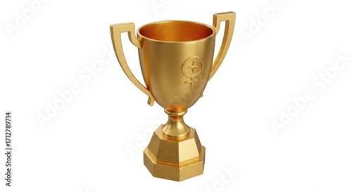 Isolated golden cup trophy award, champion symbol for victory and accomplishment