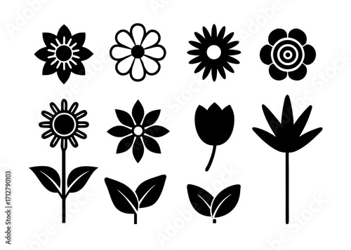 Wallpaper Mural Collection of simple black and white flower icons and floral elements design Torontodigital.ca