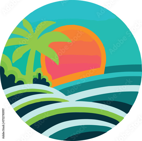 Bali indonesia tropical art island logo vector white background .