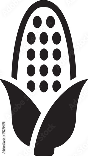 Corn on cob silhouette glyph vector icon isolated on white background, fresh vegetable design.