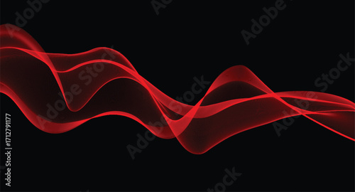 Red transparent smoke Wave Abstract Background vector.Abstract flowing curves create a modern, ethereal design perfect for digital art, posters, wallpapers, and creative projects.
