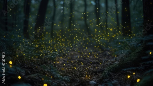 Firefly forest at night