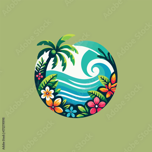 Bali indonesia tropical art island logo vector white background .