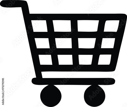 Simple black shopping cart icon for e-commerce and retail symbolizing online shopping and consumer convenience for business use