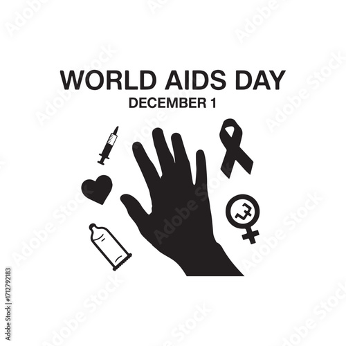 Powerful World AIDS Day Poster with Hand Silhouette and Black Awareness Symbols. 