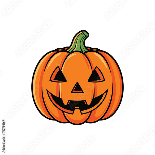 Spooky Halloween Pumpkin Illustration - A Carved Jack-o'-lantern with a Friendly Grin, Perfect for Festive Decorations and Holiday Greetings