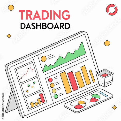 Modern trading dashboard displaying financial charts and graphs on a tablet and smartphone