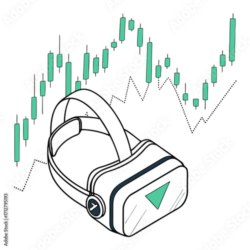 Virtual reality headset overlaid on a stock market candlestick chart symbolizing immersive trading experiences