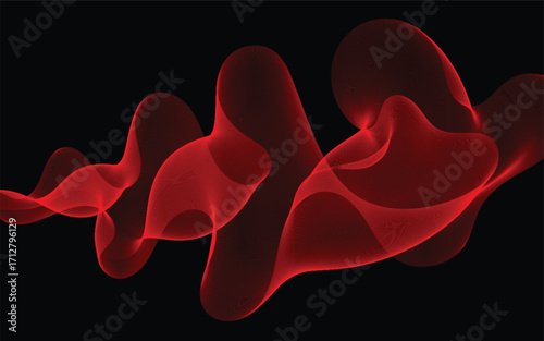 Red Abstract Waves on Black Background Dynamic Flow Design vector