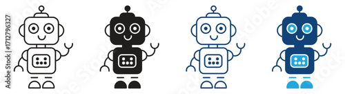 Retro Robot Icon Set , Vector Illustration .