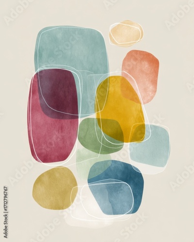 Abstract Watercolor Shapes in Soft Color Palette on Light Background