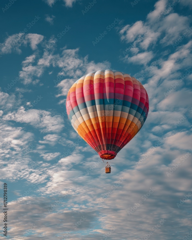 Naklejka premium Colorful Hot Air Balloon Floating Through the Sky at Sunrise