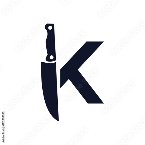 Letter k monogram with chef knife icon for kitchen or culinary logo