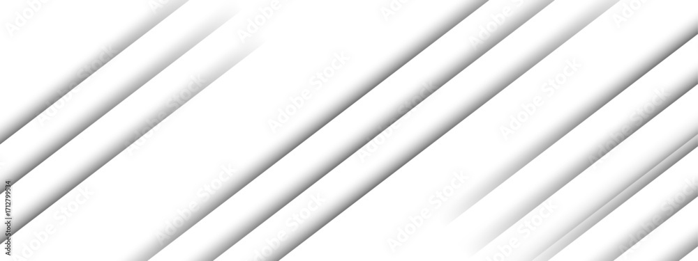 Obraz premium Minimalistic abstract background featuring diagonal white stripes with soft gray shadows. Depth, simplicity, and geometric alignment. White light grey background Design. 