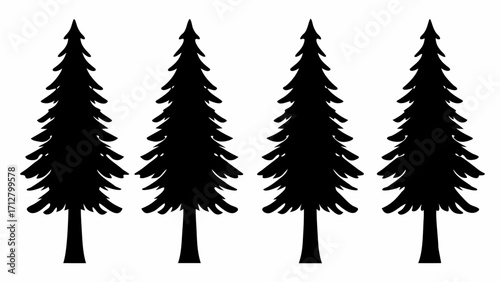 Four stylized pine trees create a natural forest pattern perfect for outdoor adventure branding and design