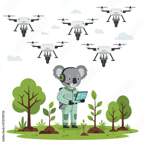Koala controlling drones for reforestation efforts.