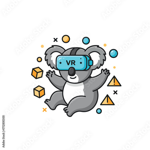 Cute Koala Wearing VR Headset Exploring Virtual Reality.