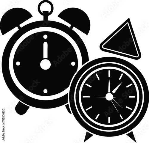 Retro alarm clocks silhouette symbol set for time management productivity and scheduling concepts design