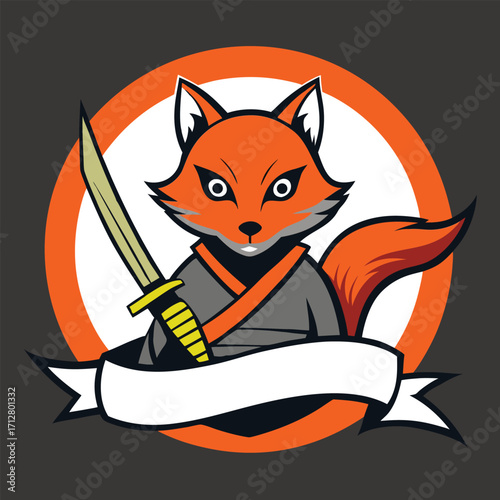 Creative Abstract Fox Warrior Holding Sword Emblem Design