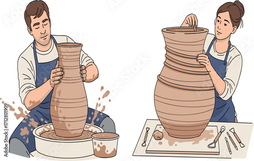 Pottery making, ceramic art, wheel throwing, hand sculpting, clay workshop, artisan craft, creative process, traditional technique, studio, craftsmanship
