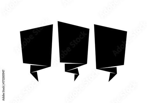 Set of three black folded ribbon banners