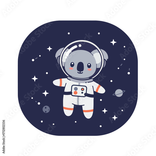 Cute Koala Astronaut Floating in Space.