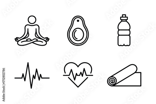 Simple health and wellness icon set for medical and lifestyle applications