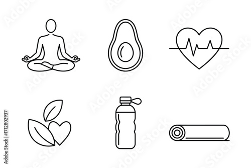 Simple health and wellness icon set for medical and lifestyle applications