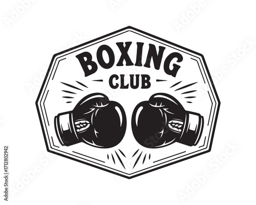 Black Boxing Club Emblem with Gloves and Rays boxing gloves