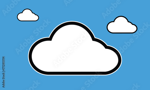 Abstract cartoon clouds float serenely in a bright blue sky