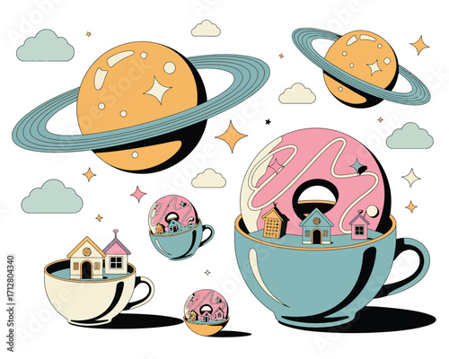 Whimsical floating food island in a surreal dreamscape