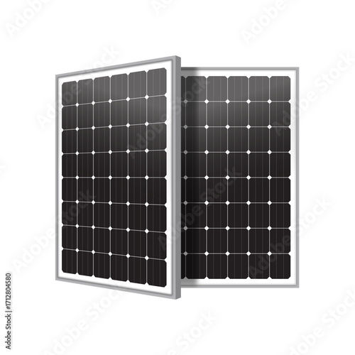 Modern monocrystalline solar panels isolated on white background, engineered for maximum energy efficiency, sustainability, and long-lasting renewable power performance.