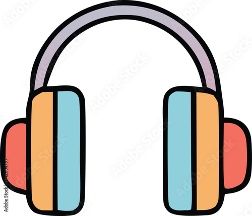 Colorful hand drawn headphones icon for music lovers and audio enthusiasts simple cartoon style art