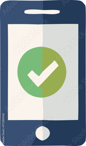 Modern smartphone displaying a green checkmark symbol for confirmation success or completion on a digital screen