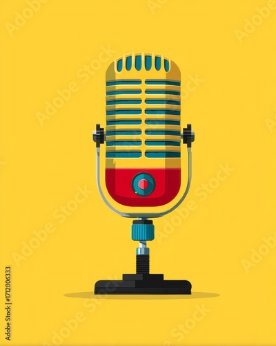 Vintage Style Microphone on Bright Yellow Background