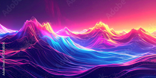 Neon Dreamscape Abstract Colorful Mountain Range