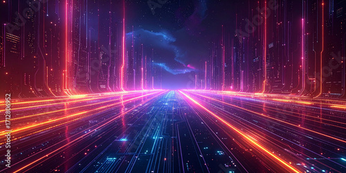 Abstract digital highway a vibrant journey through data streams and futuristic pathways with glowing lines