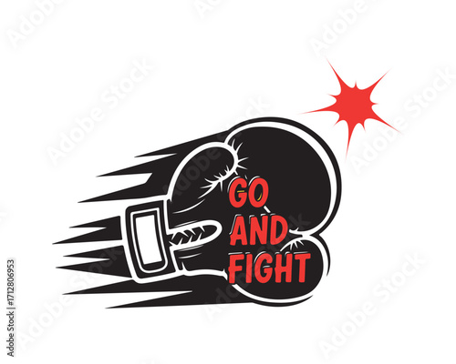 Black boxing glove with red text G O A N D F I G H T