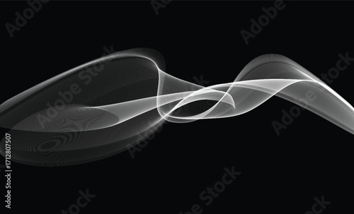 Elegant white transparent smoke wave on a dark background. Abstract flowing curves create a modern, ethereal design perfect for digital art, posters, wallpapers, and creative projects.