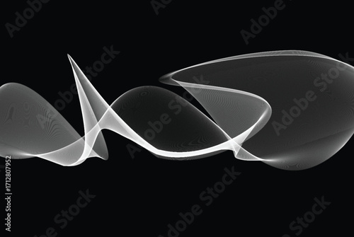Elegant white transparent smoke wave on a dark background. Abstract flowing curves create a modern, ethereal design perfect for digital art, posters, wallpapers, and creative projects.