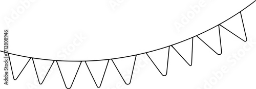 bunting flag outline. line art of hanging flag for banner, poster, greeting card, frame border, one continuous line.