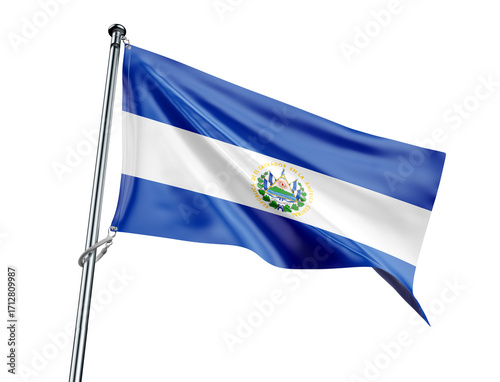 El Salvador flag with blue and white stripes and national coat of arms