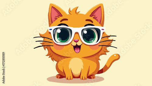 A funny cartoon drawing of a cute domestic baby kitten with an orange tail