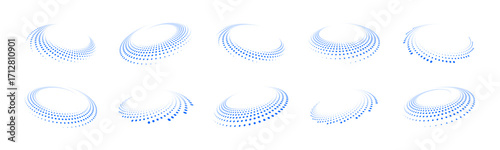 Abstract halftone vortex spirals with dynamic lines and geometric dots.