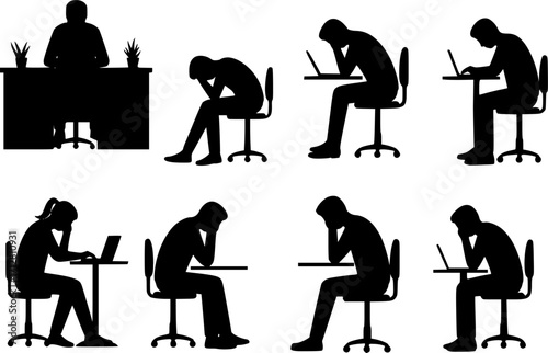 Illustrations depicting burnout exhausted overwhelmed and stressed individuals
